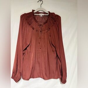 Evereve Rust Ruffle Blouse